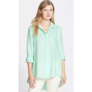 EILEEN FISHER light green 100% organic cotton long sleeve button down shirt top
